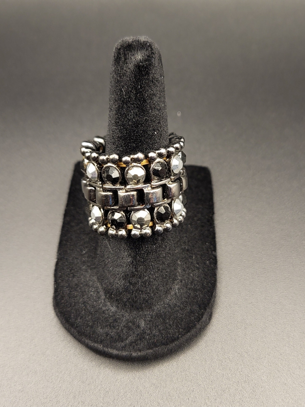 Beaded Hematite Tone Stacked Stretch Ring - Women Jewelry